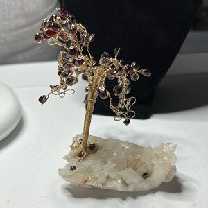 Garnet and clear quartz crystal tree